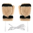 thumbnail image 2 of HESHENG Laptop Women Man USB Heated Mitten Full&Half Finger Winter Warm Knit Hand Gloves, Brown, 2 of 5