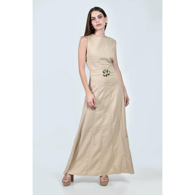 Maxi vestido con detalle metalico Roman Fashion /Juvenil, 11038 (Beige) beige EG