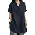 thumbnail image 2 of Jacenvly 2024 short sleeve summer shirts for women Loose Women CasualSolid Color Shirts Short Sleeve Tee Tops Blouse Quick drying Ruffle Trim Flouncev neck t shirts plus size tops Navy, 2 of 7