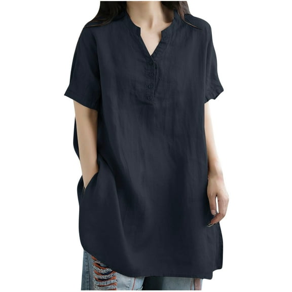 Lindreshi Plus Size Short Sleeve Shirts for Women Women Fashion CasualSolid Color Shirts Short Sleeve Loose Tee Tops V Neck Blouse