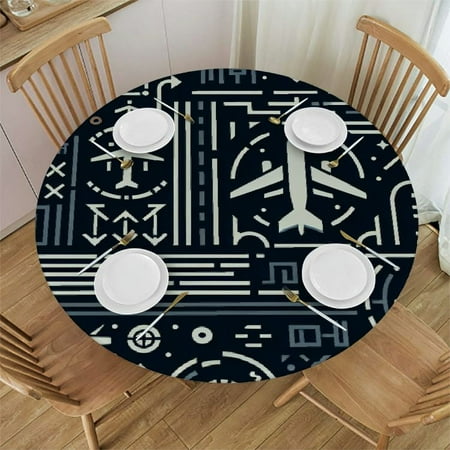 

Sheronv Airplanes Runway Symbols Round Table Cover Stain Resistant Washable Indoor Outdoor Tablecloth Kitchen Dining Wedding Parties 100% Polyester Fiber 46-50
