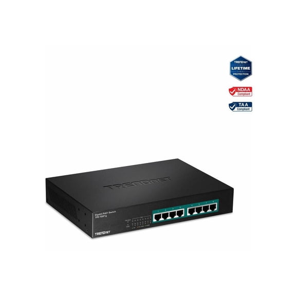TRENDnet 8-Port Gigabit GREENnet PoE  Switch, TPE-TG81g, 8 x Gigabit PoE  Ports, Rack Mountable, Up to 30 W Per Port with 110 W Total Power Budget, Ethernet Network Switch, Metal