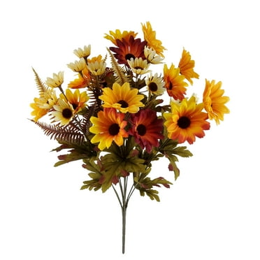 Mainstays Indoor 19 inch Artificial Daisy Bush, Yellow and Orange Colors.