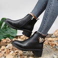 thumbnail image 2 of Botines de mujer Botas de tobillo de tacón grueso con cremallera decorativa y hebilla de cinturón de de imitación de cuero con bloques de colores de estilo británico a la moda para mujer (Black 7.5), 2 of 7