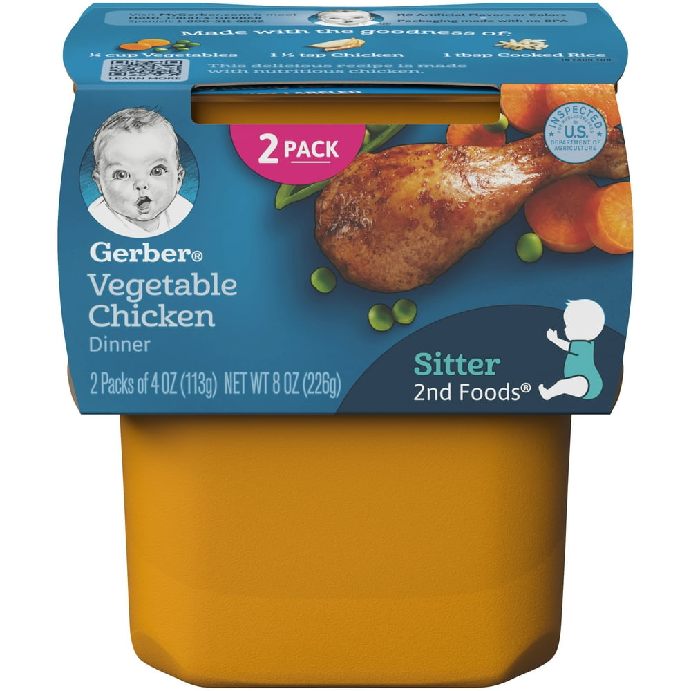 (2 Pack) Gerber Stage 2, Vegetable Chicken Baby Food, 1 Tub Walmart