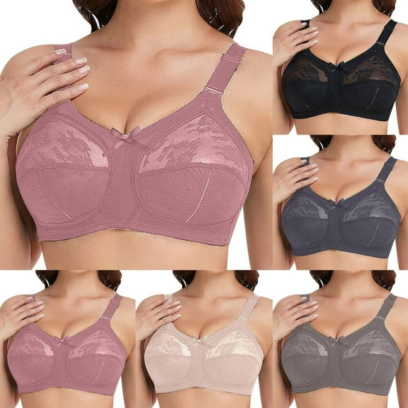 TTUHYWXI Women's Floral Lace Bra Plus Size Firm Hold Non Wired Non Padded Full Coverage Minimizer (Silver, 42B-42D)