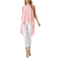 thumbnail image 2 of INSPIRE CHIC Women's Chiffon Tops Mock Neck Sleeveless Tie Back High Low Hem Summer Shirt Blouse L Pink, 2 of 6
