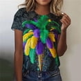 thumbnail image 1 of Ounisa 2025 Womens Short Sleeve Tops Mardi Gras Costumes Fashion Round Neck Color Printed Blouse, 1 of 5