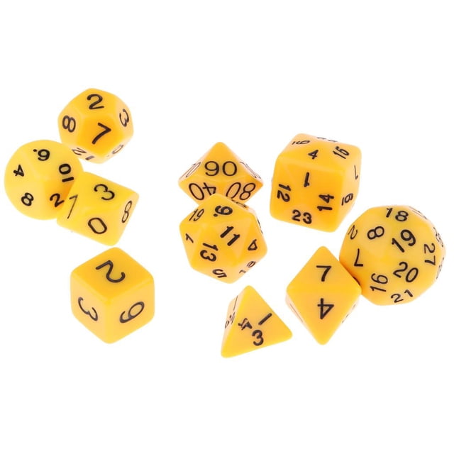 Juego de Dados acrílicos poliédricos Zulema 10 piezas D4-D30 amarillo