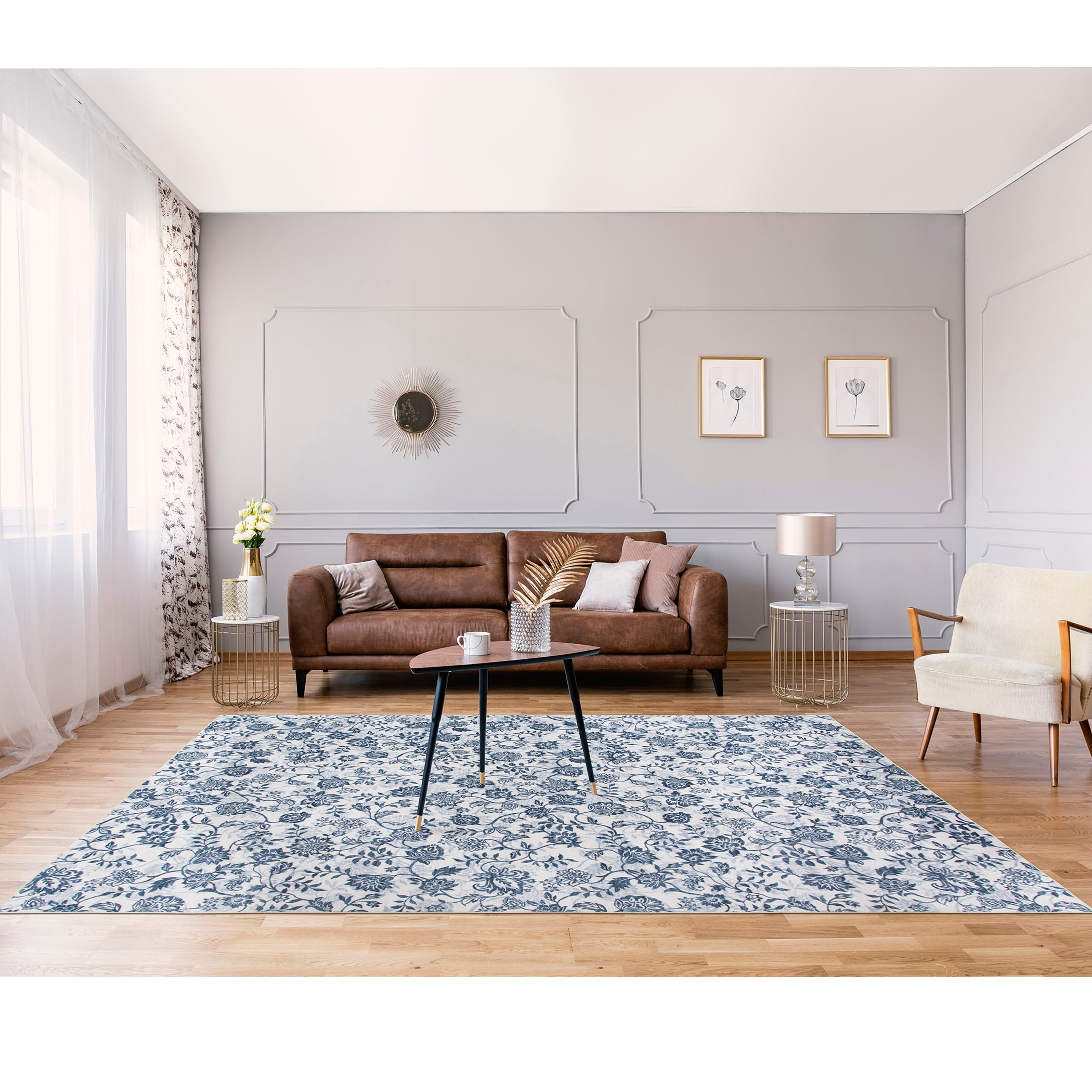 Mainstays Blue Floral Faux Fur Indoor Area Rug, 7'x10'
