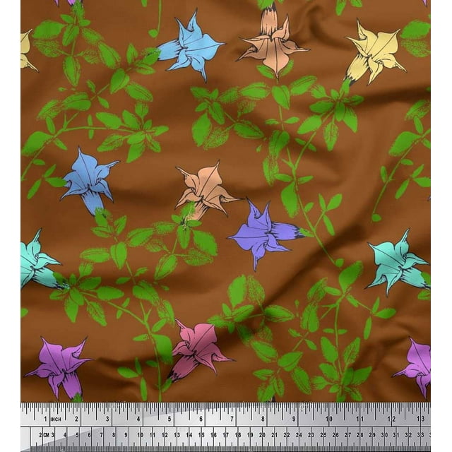 Soimoi Poly Georgette Fabric Leaves & Bell Floral Print Sewing Fabric Yard 52 Inch Wide