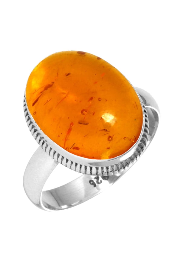 925 Sterling Silver Ring For Women - Girls Orange Amber Gemstone Silver Ring Size 12.5 November Birthstone Fashion Silver Ring Size 12.5 Engagement Gift For Women 925 Silver Gemstone Jewelry