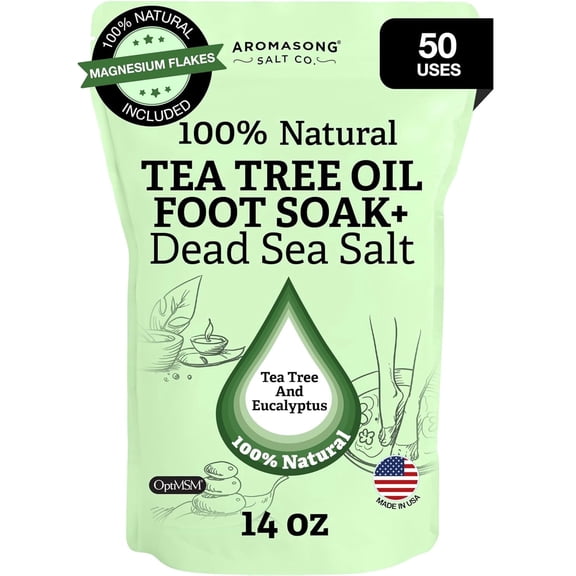 Aromasong Tea Tree Foot Soak with Dead Sea Foot Soaking Salts - Pedicure Soak for Dry Cracked Feet - Athlete's Callus Remover Soothes Sore Feet - Eliminates Odor - Made In USA -14 oz