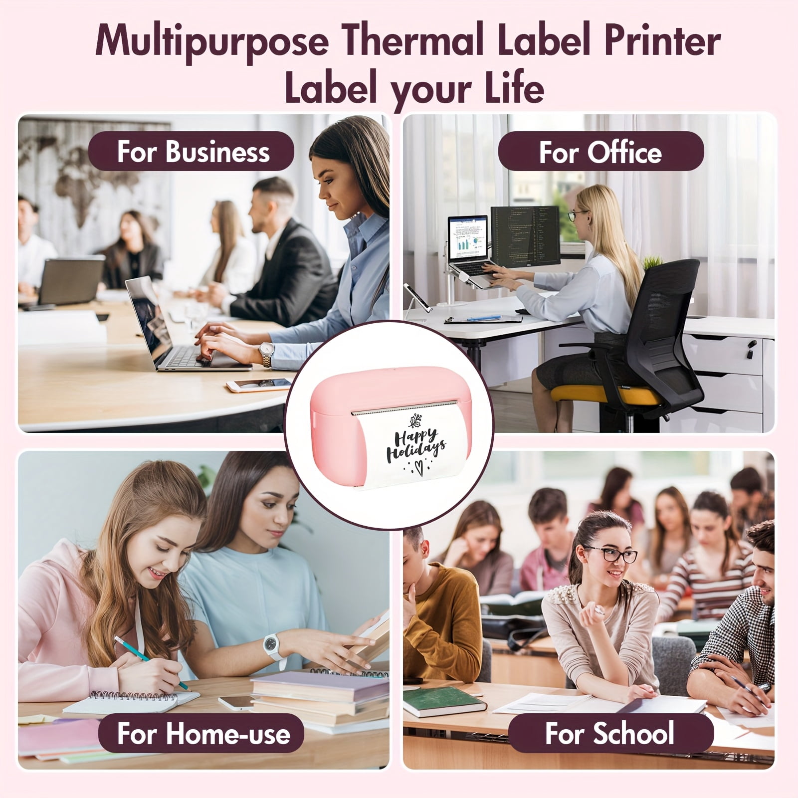 Inkless Portable Thermal Label Printer with Free Paper, Wireless Barcode Sticker Maker for Clothing Jewelry Retail Mailing Journals DIY Birthday Gifts