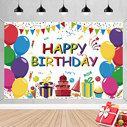 Happy Birthday Banner Backdrop Large White Colorful Birthday Party Decorations Supplies Sign Poster Fabric Background Photo Props Home Wall Banner Decor For Women Girls Boys Kids 6x3 6ft Walmart Com Walmart Com