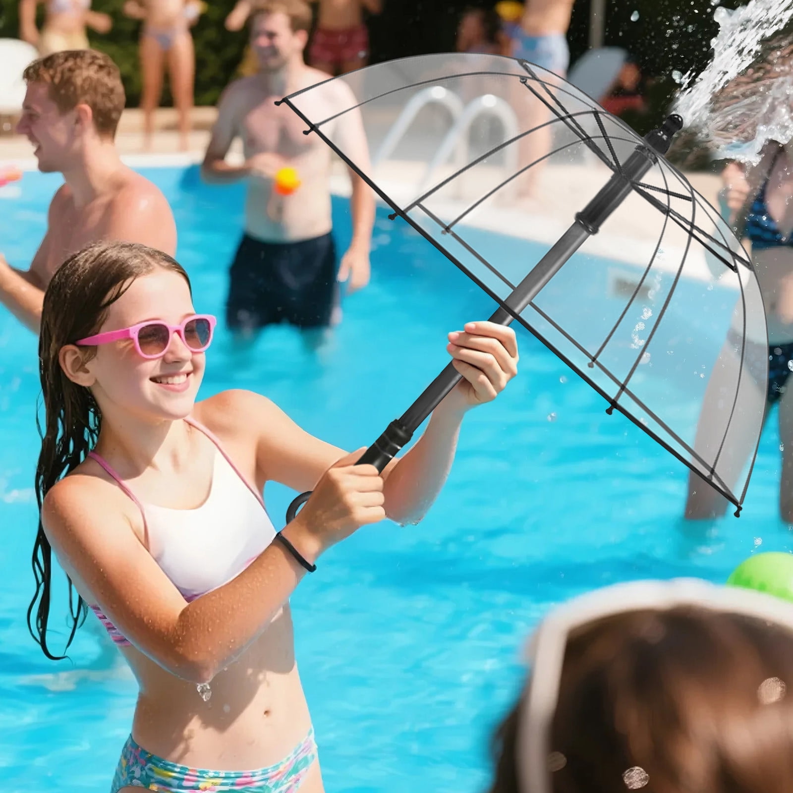 Water Gun Umbrella - Transparent Dual-Use Rain Shelter & Squirt Gun Toy for Backyard Water Fights, Pool Parties & Summer Fun, Outdoor Water Play Accessory