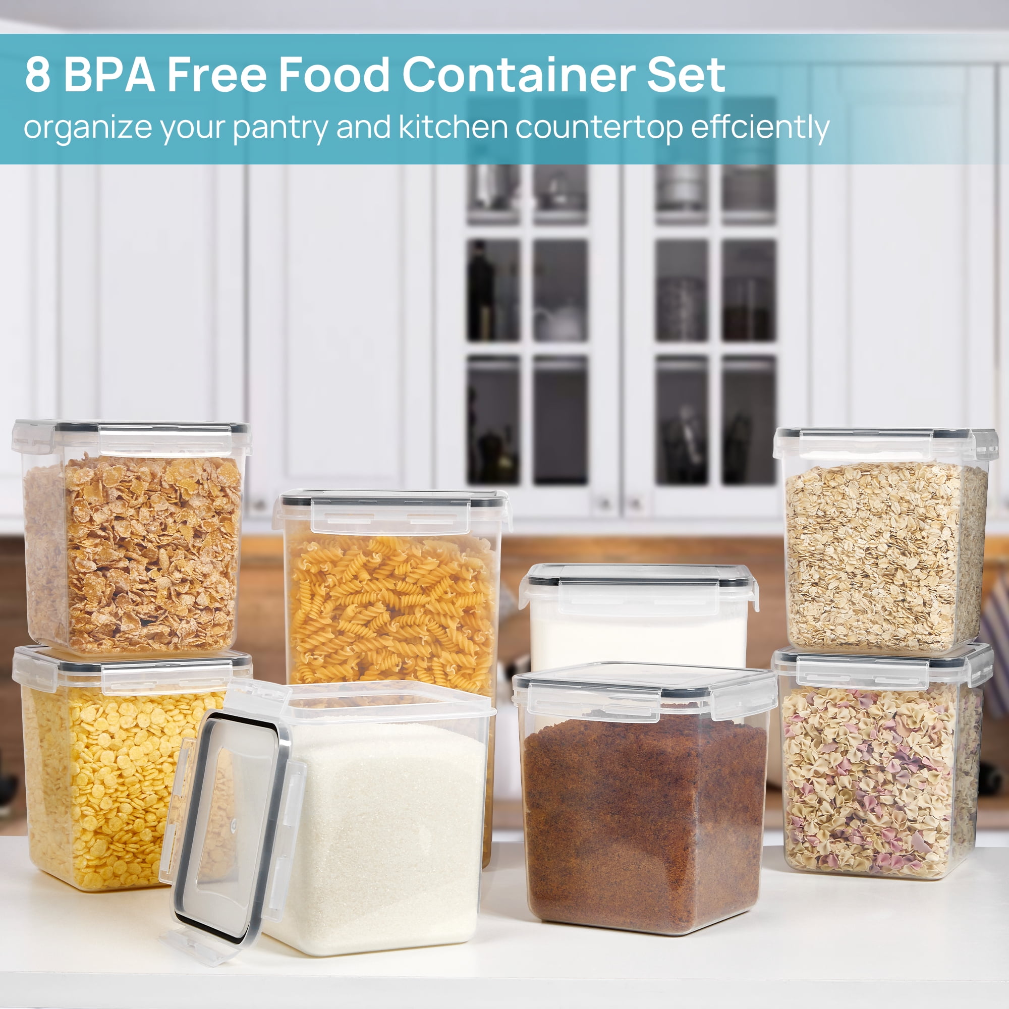 Sindcom 8 pcs Large Airtight Food Storage Containers, Sindcom Flour Canisters, for Kitchen Organization