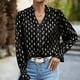 thumbnail image 5 of Blusa de manga larga con cuello en V,Blusa de manga larga abombada con puños fruncidos para mujer Blusa informal para mujer Los mejores materiales, 5 of 8