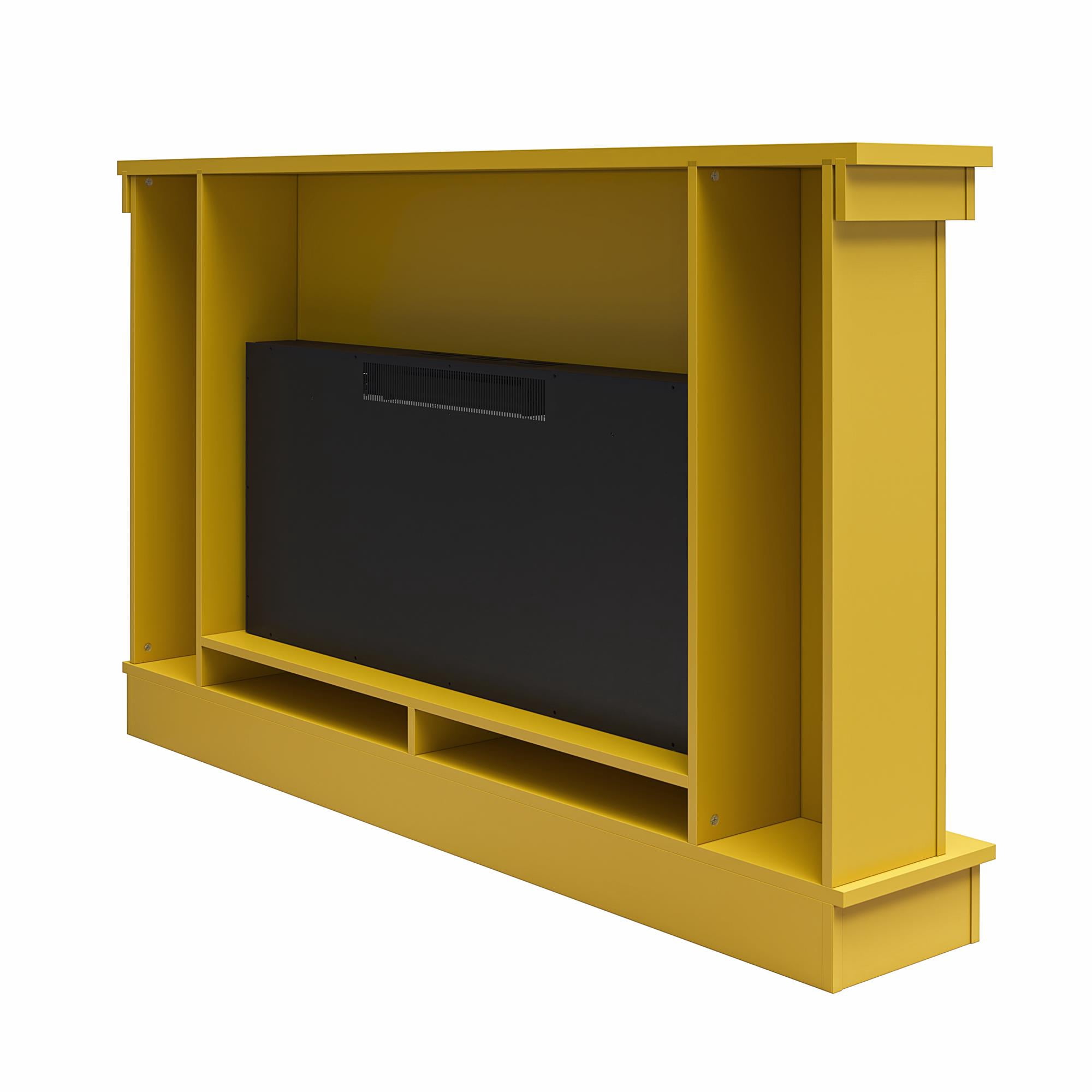 Waverly Wide Mantel with Linear Electric Fireplace & Crystal Ember Bed, Mustard Yellow