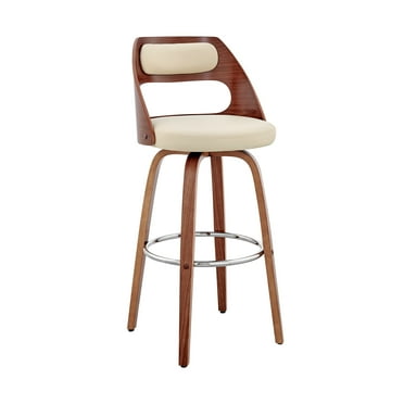 Armen Living Indoor Julius 26" Brown Faux Leather and Walnut Wood Bar Stool
