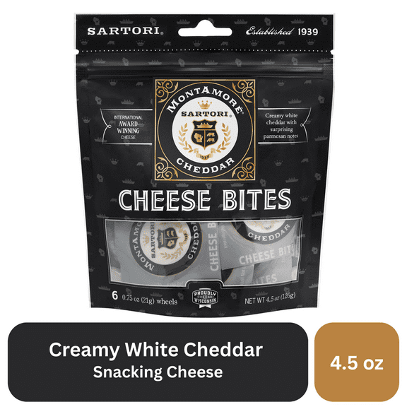 Sartori MontAmoré Cheese Bites, 4.5 oz, Snack Bites, Cheddar Cheese, Refrigerated