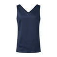 thumbnail image 6 of Womens Silk Satin Tank Tops V Neck Casual Solid Color Cami Sleeveless Camisole Blouses Summer Basic Work Tank Shirt Dark Blue 2XL, 6 of 7