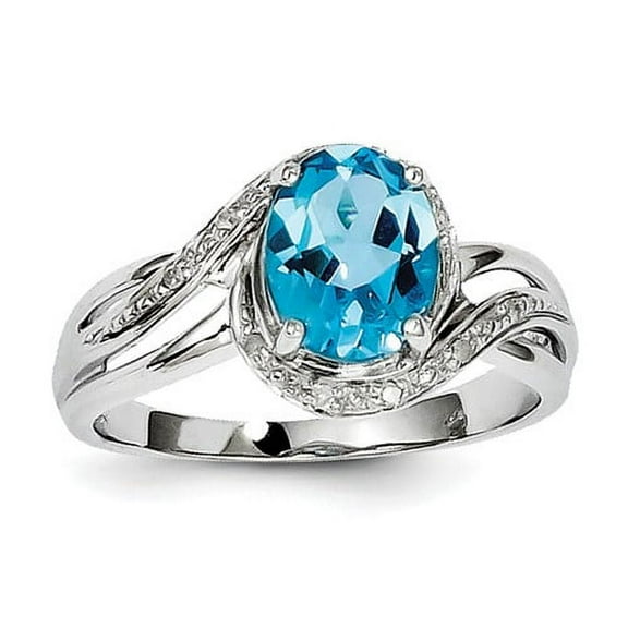 Primal Silver Sterling Silver Light Swiss Blue Topaz and Diamond Ring