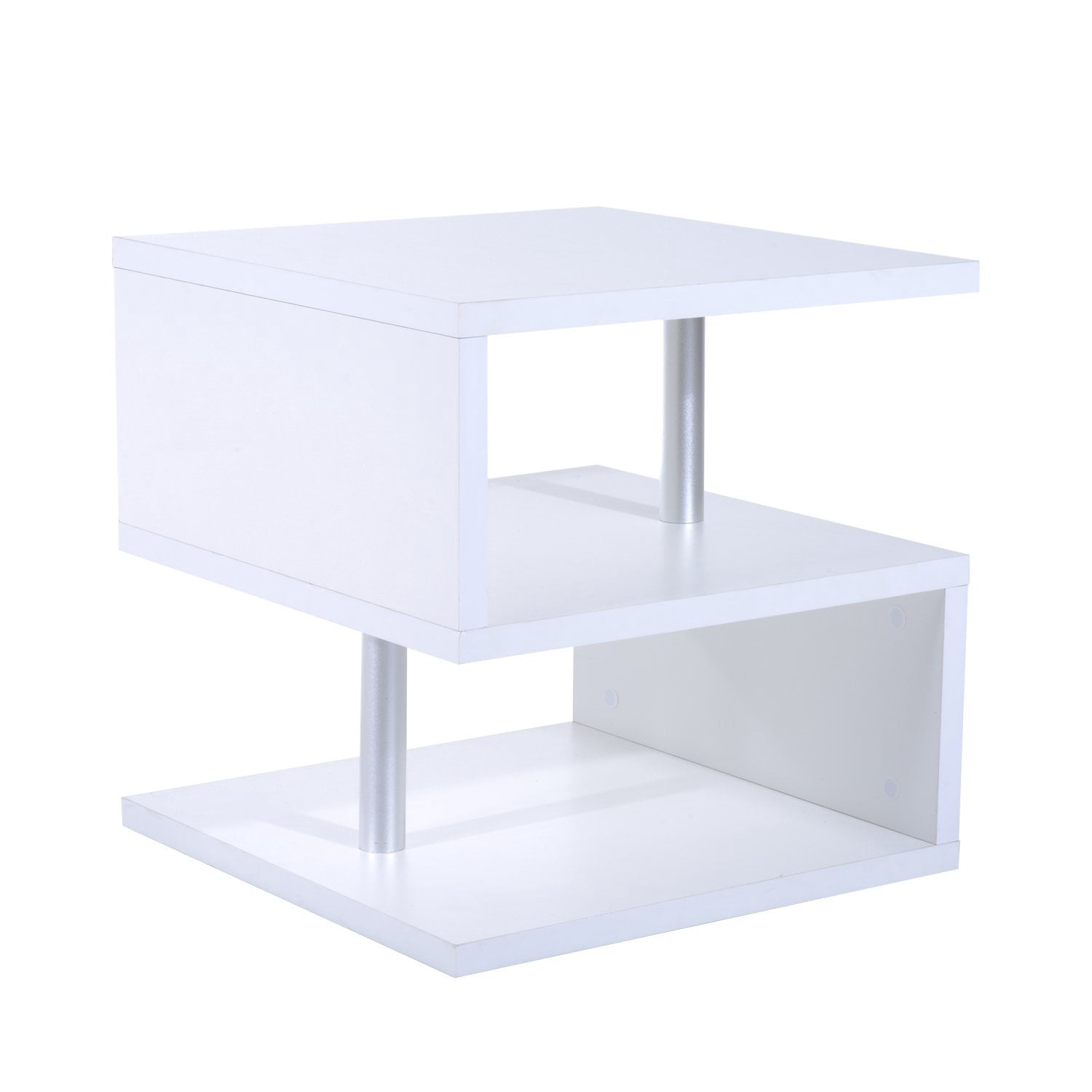 HomCom 20" Modern Designer S-Shaped Multi Level Accent End Table Shelf - White