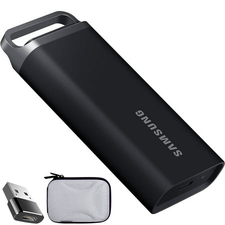 Samsung Portable SSD T5 EVO USB 3.2 8TB (Black): Fast, Durable & Extensive Compatibility Bundle with Converter Adapter Type C Adapter + Vivitar Hard Shell Case (White)