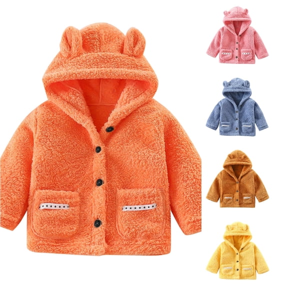 Ulitacool Winter Coats For Boys Children Long Sleeve Hooded Jacket Thick Outwear Little Boys Simple Tops Orange