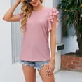 thumbnail image 2 of Mujer Cuello Redondo Ojal Tops Sueltos Doble Capa Volantes Trim Sin Mangas Blusa Camisetas para Verano, 2 of 6