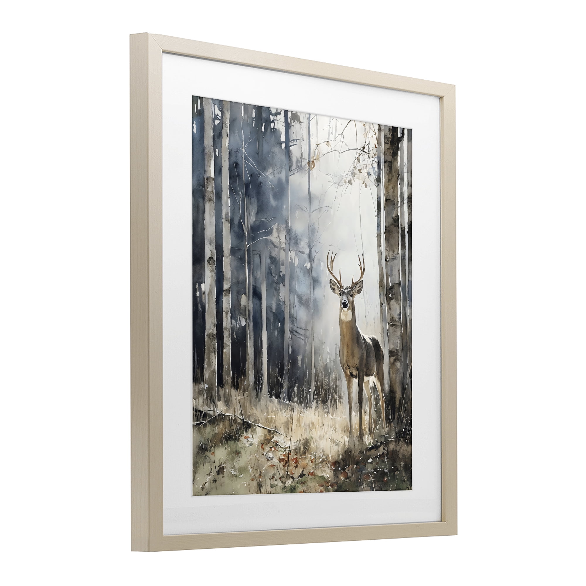 Stupell Industries Deer In The Woods Birch Framed Print Under Glass, design by Franklyn Gregory