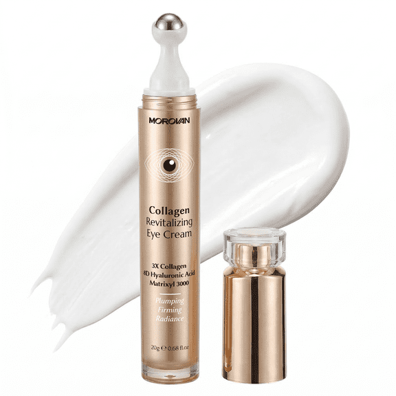 Morovan Collagen Eye Cream with 3X Collagen, Matrixyl 3000 & 8D Hyaluronic Acid, Firming & Plumping Under Eye Cream for Fine Lines and Hydration, 0.68 fl oz