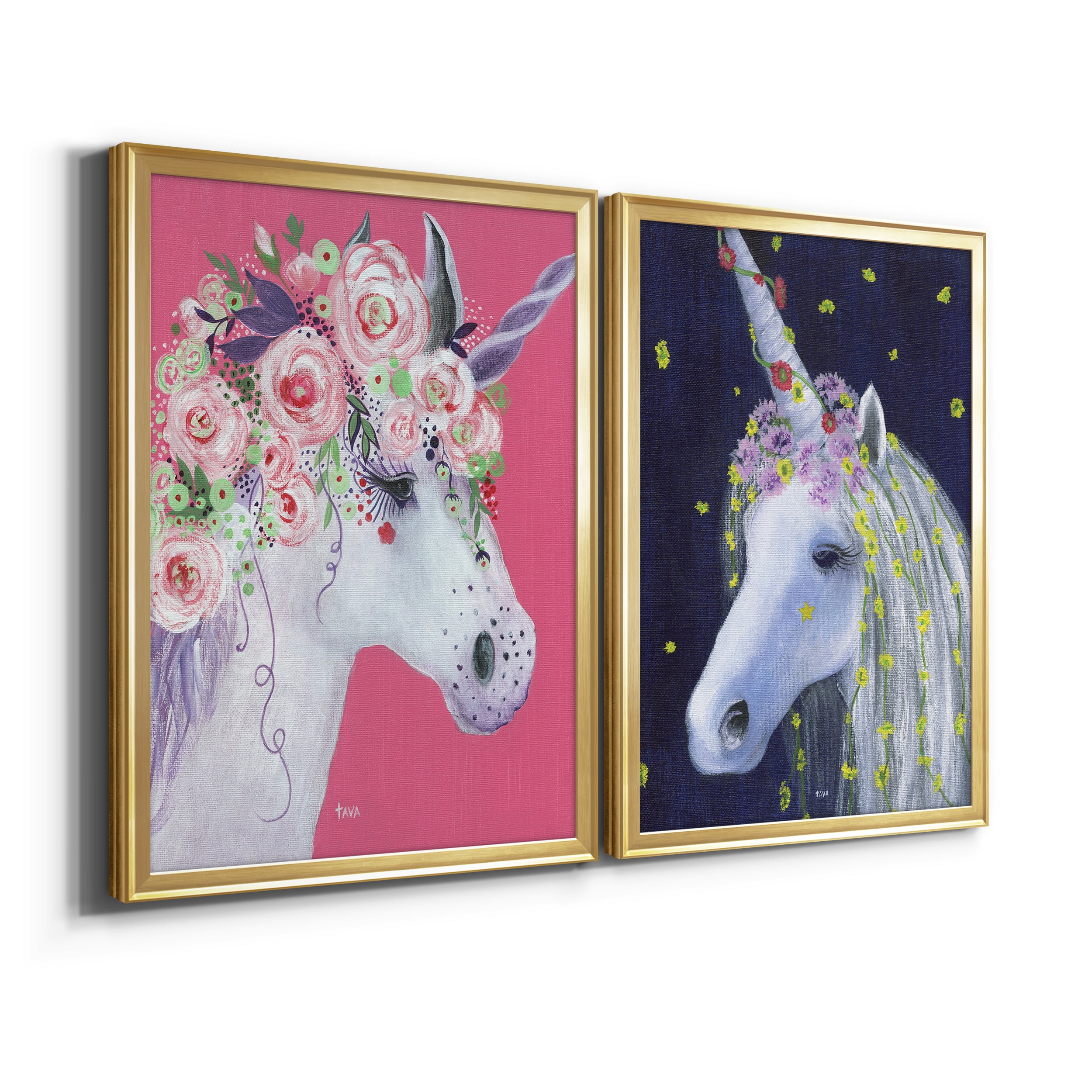 2 Piece Set Unicorn III Premium Framed Canvas - Ready to Hang - 18.5 x 24.5 Each - Gold Frame