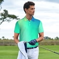 thumbnail image 3 of Picia blue green colors Print Men's Polo Shirt, Two-Button Closure Pique Polo Shirt, Summer Fashion Golf Shirt-Small, 3 of 6