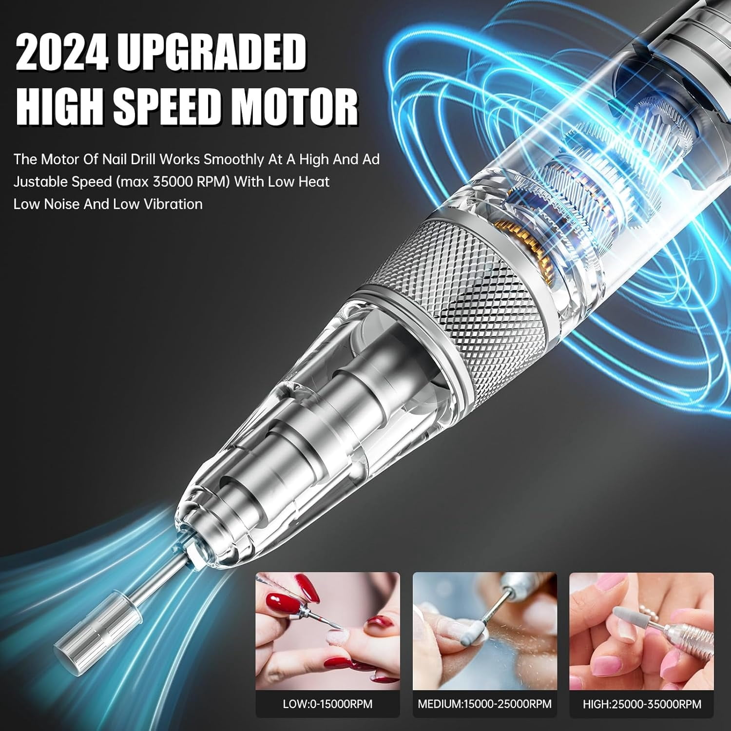 M MISS DREAM Rechargeable 35000 RPM Cordless Nail Drill with 12Pcs Bits, Gray