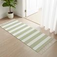 thumbnail image 3 of Sage Green Striped Hallway Runner Rug 2'x6', Modern Farmhouse Sage Green White Stripes Washable Entryway Rug with Tassels, Woven Cotton Laundry Room Rugs Long Carpet for Bathroom Sink Foyer Bedroom, 3 of 9