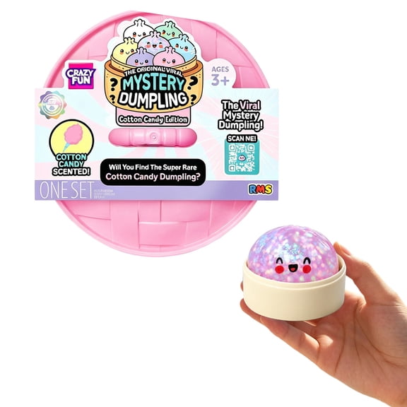 Crazy Fun RMS Cotton Candy Dumpling Squishy, Ultimate Hidden Scented Glitter Confetti Bao Bun Fidget Toy with Pink Steamer Case, 1 Set
