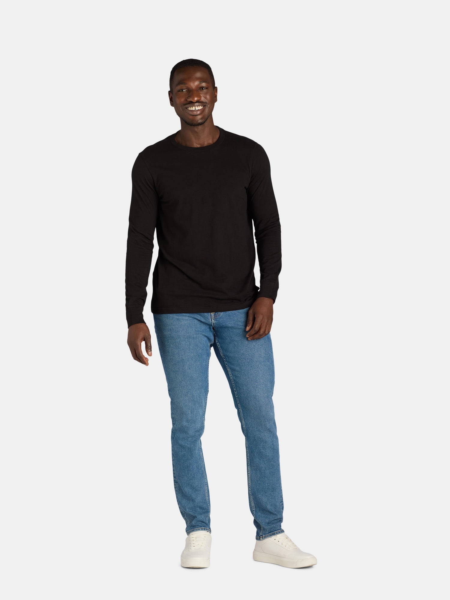 (3 pack) George Men's & Big Men's Cotton Crewneck T-Shirt with Long Sleeves, Size XS-3XL