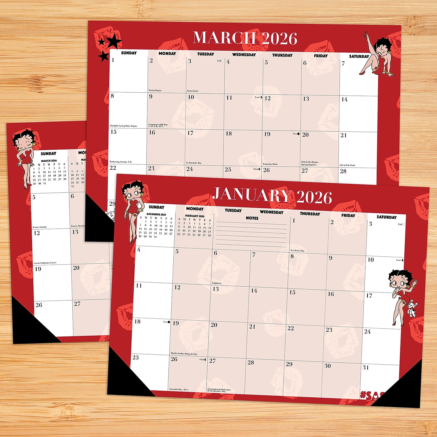 2026 Willow Creek Betty Boop 17" x 12" Monthly Desk Pad Calendar Red (57087)