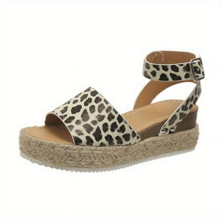 

2024 Leopard Print Open Toe Backless Wedge Shoes Womens Sandals Platform Sandals Buckle Beach Sandals Slip On Shoes