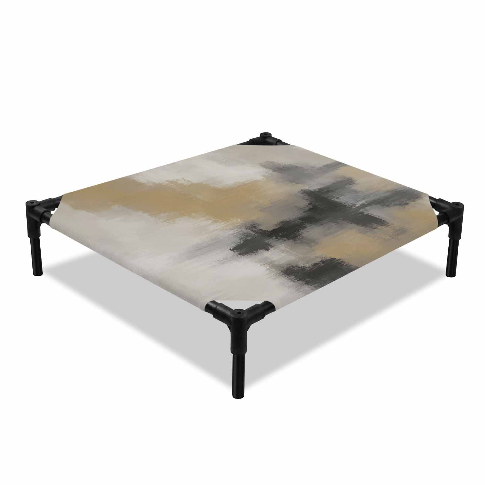 Brown Black Graffiti Elevated Dog Bed Abstract Oil Painting Mottled Texture Cooling Breathable Outdoor Raised Dog Cot Bed with Metal Frame Non-Slip Feet for Small Dog 20x20in