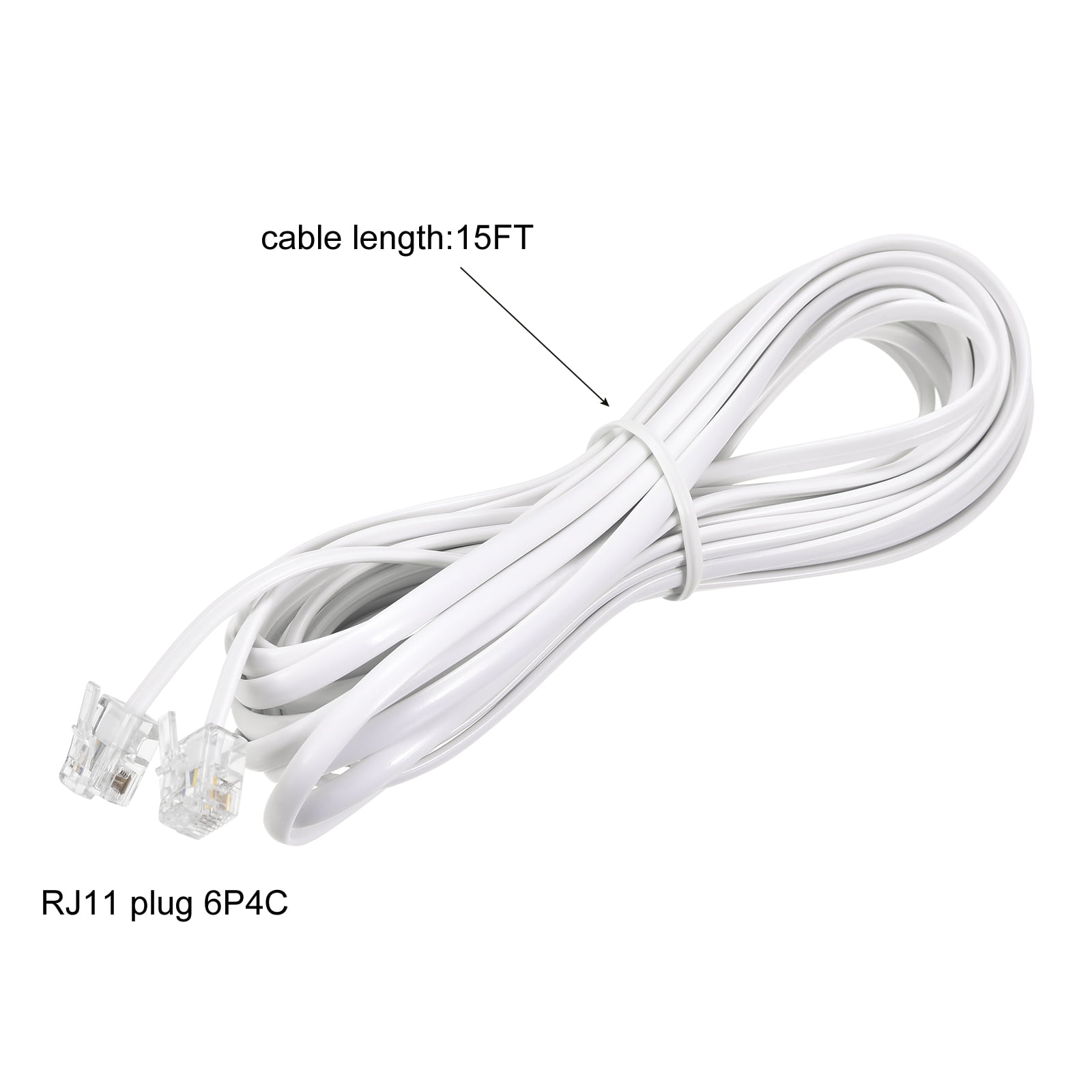 Uxcell Phone Extension Cord Telephone Cable Phone Line Cord RJ11 6P4C Plugs, Male to Male for Phone and Fax 15 ft  White