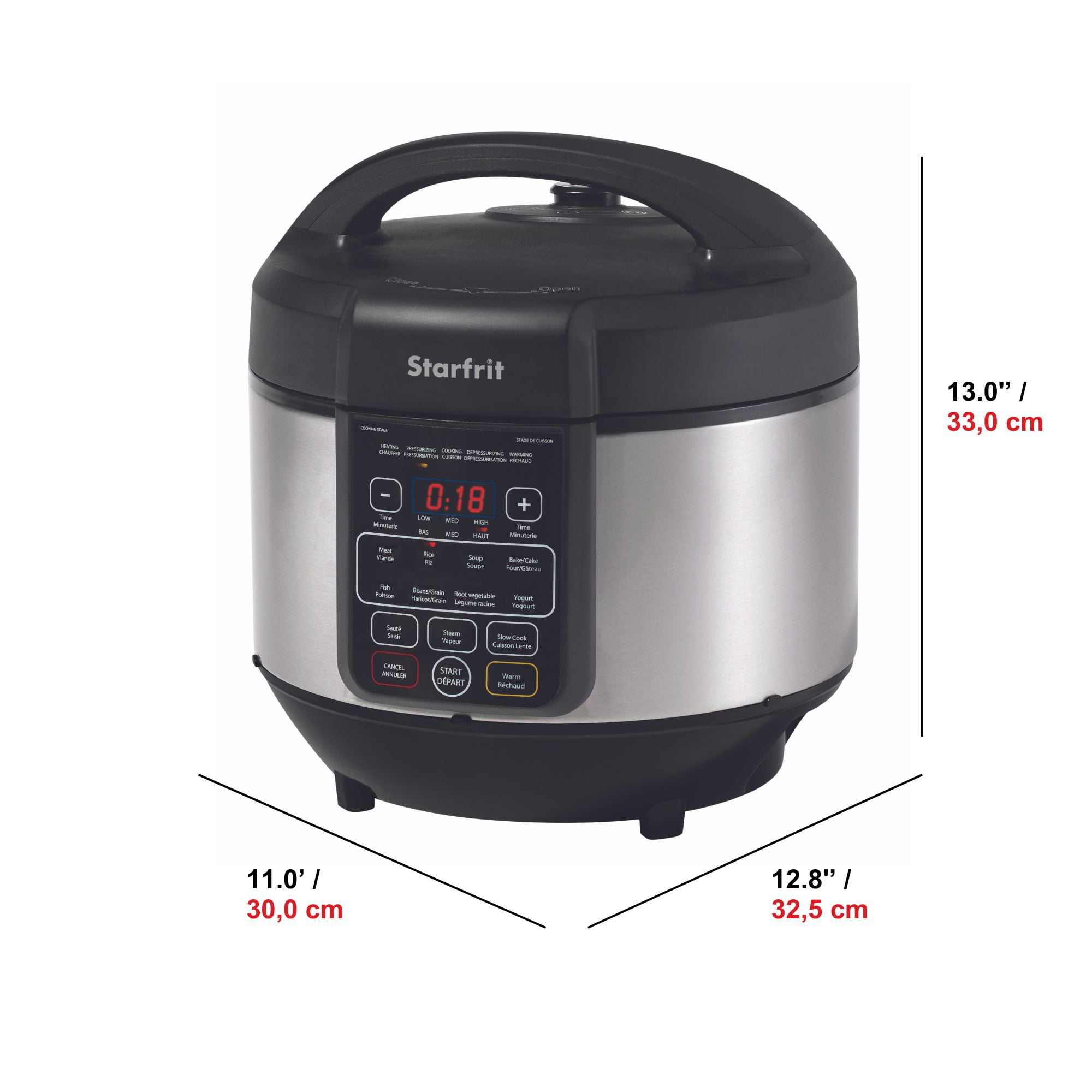 Starfrit Electric Pressure Cooker 8L (8,5Qt) Capacity, Steam Tray, Measuring Cup & Spatula, 11 Preset Cooking Functions, Black