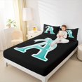thumbnail image 4 of Manfei Initial A Letter Twin Sheet Sets for Kid, Princess Cyan Bowknot Twin Fitted Sheet, Kawaii Cute Cartoon Flat Sheet, Breathable Home Decor, 3pcs, 4 of 7