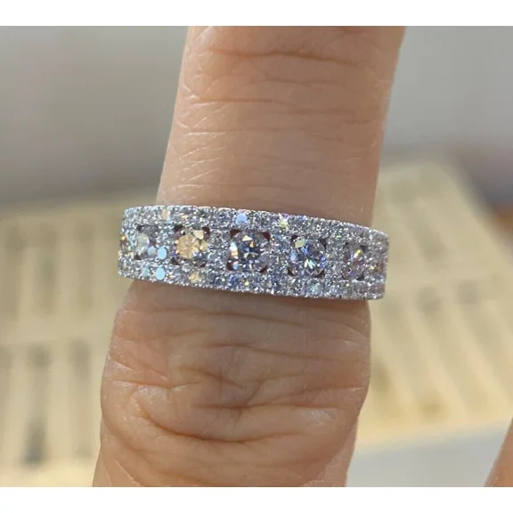 3 Ct Moissanite Round Cut White Half Eternity Wedding Band 14K White Gold Plated