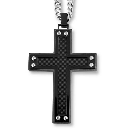 Crucible Black-Plated Stainless Steel Black Carbon Fiber Inlay and Screw Accents Cross Pendant