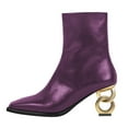 thumbnail image 2 of FSJ Women Fashion Square Closed Toe Metal Chain Heel Ankle Boots Side Zipper Sexy Short Booties Stretch Party Work Dressy Shoes Size 8 Purple, 2 of 5