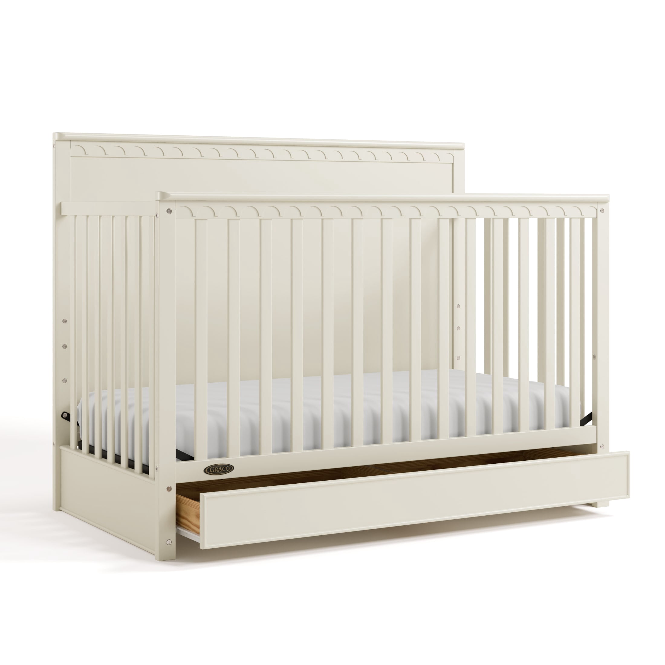 Graco Sasha 5-in-1 Convertible Baby Crib with Drawer, Frosted Oat