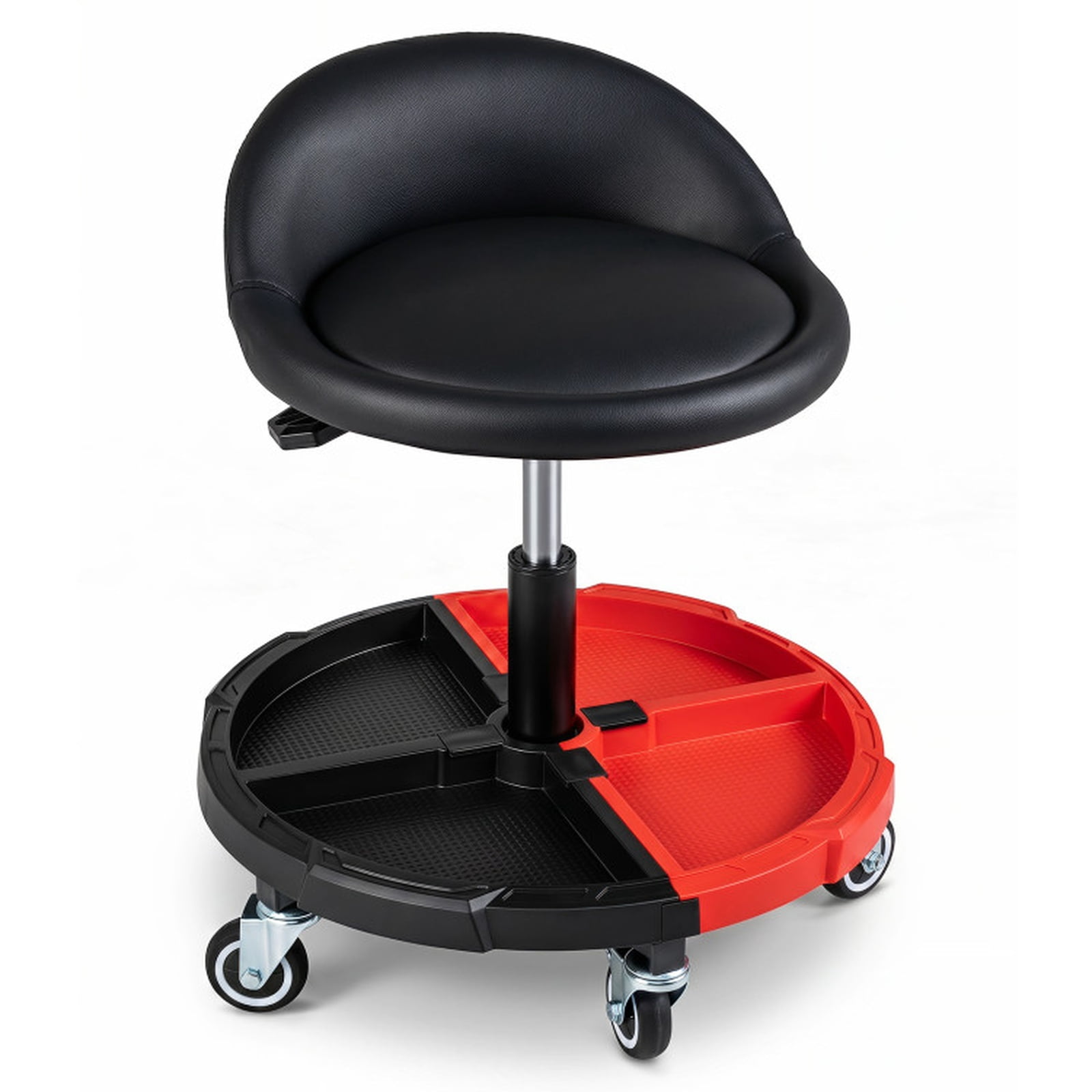 Biotree Rolling Mechanic Stool with Tool Tray for Garage Shop 26.5" x 21" x 12.5" Adjustable Height Shop Seat for Garage, Red
